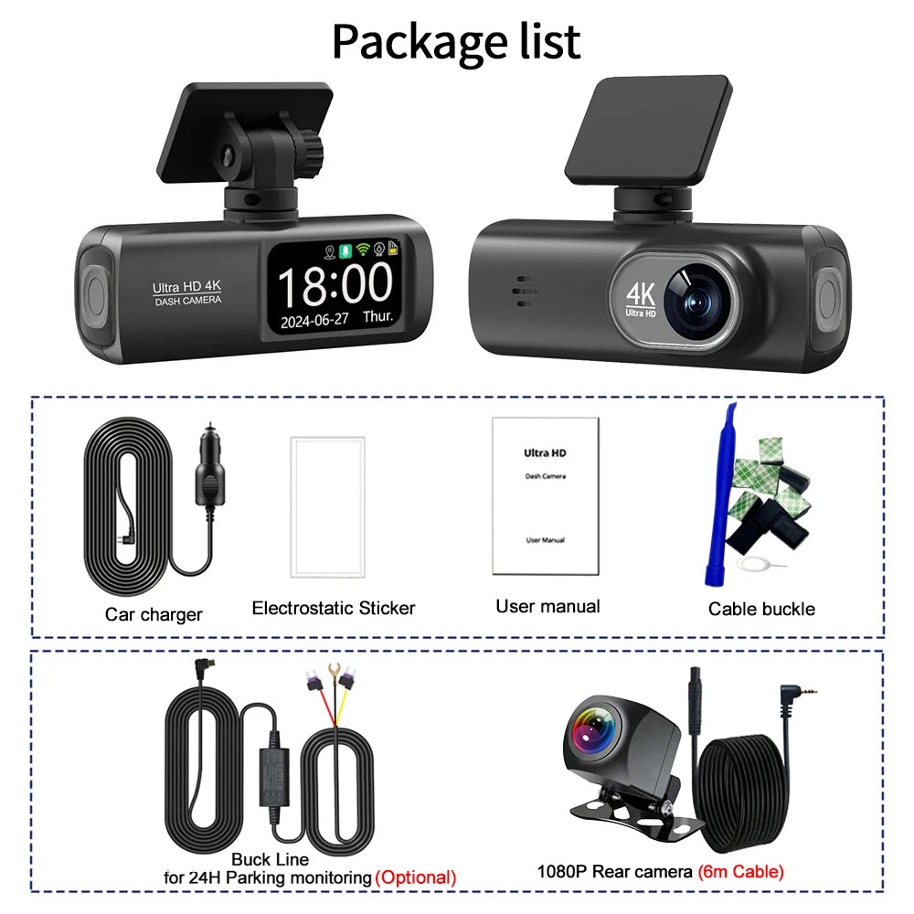CarzHive 4K Dual Dash Cam — 
GPS + WiFi + 24H Parking 
Monitor + Night Vision