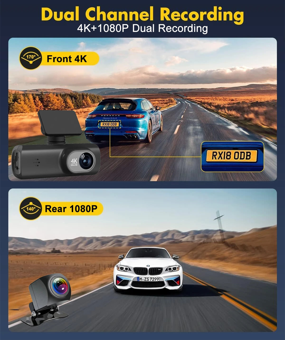 CarzHive 4K Dual Dash Cam — 
GPS + WiFi + 24H Parking 
Monitor + Night Vision