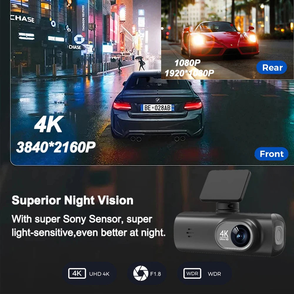 CarzHive 4K Dual Dash Cam — 
GPS + WiFi + 24H Parking 
Monitor + Night Vision