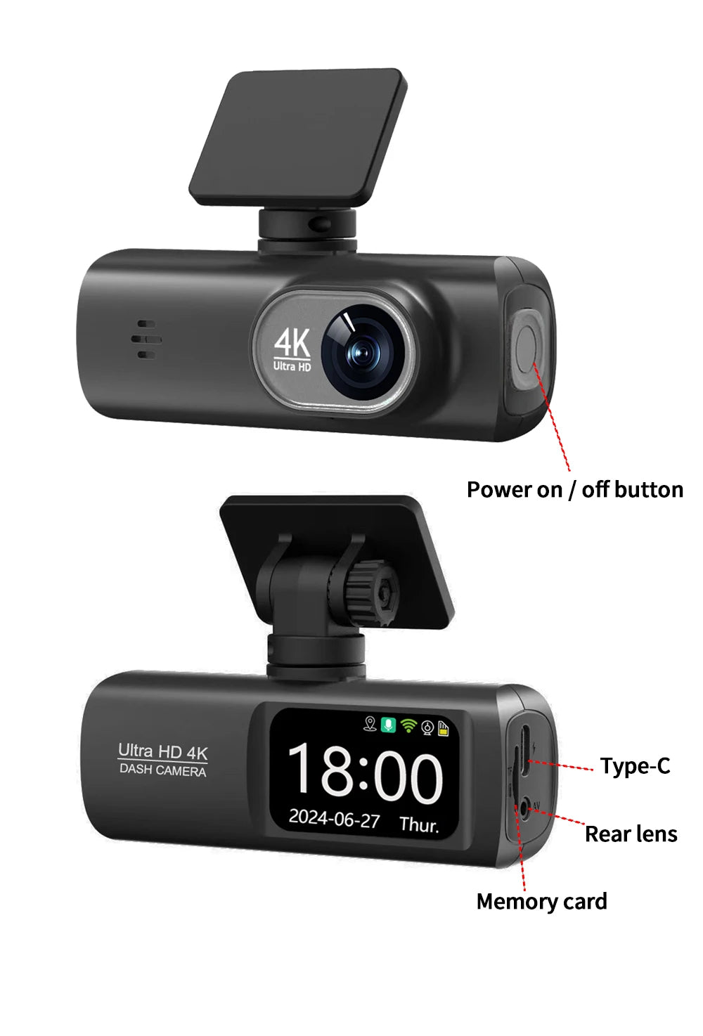 CarzHive 4K Dual Dash Cam — 
GPS + WiFi + 24H Parking 
Monitor + Night Vision