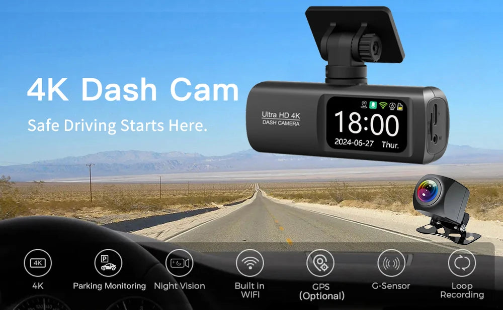 CarzHive 4K Dual Dash Cam — 
GPS + WiFi + 24H Parking 
Monitor + Night Vision