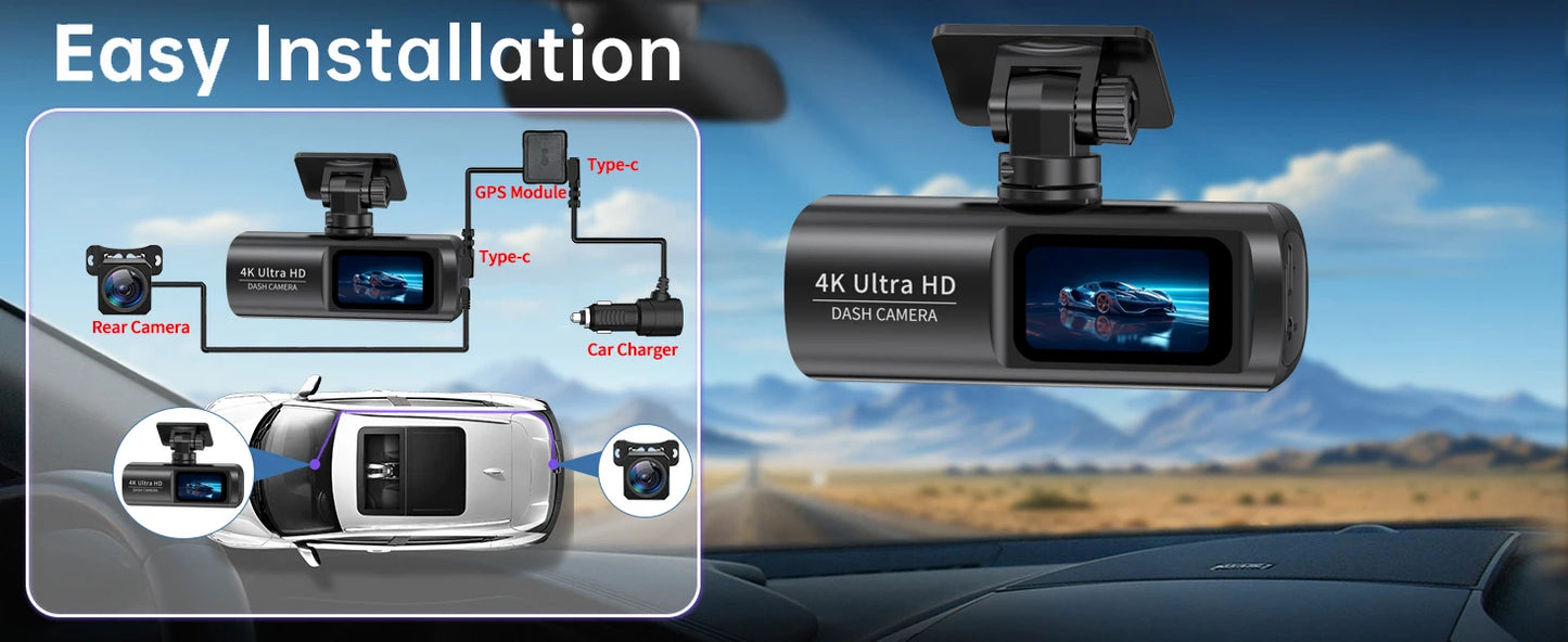 CarzHive 4K Dual Dash Cam — 
GPS + WiFi + 24H Parking 
Monitor + Night Vision