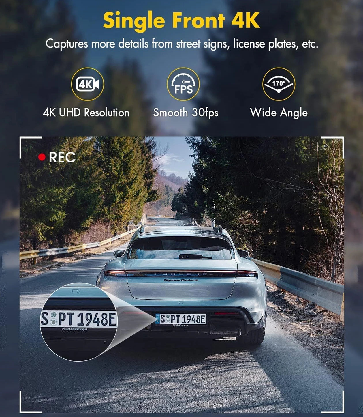 CarzHive 4K Dual Dash Cam — 
GPS + WiFi + 24H Parking 
Monitor + Night Vision