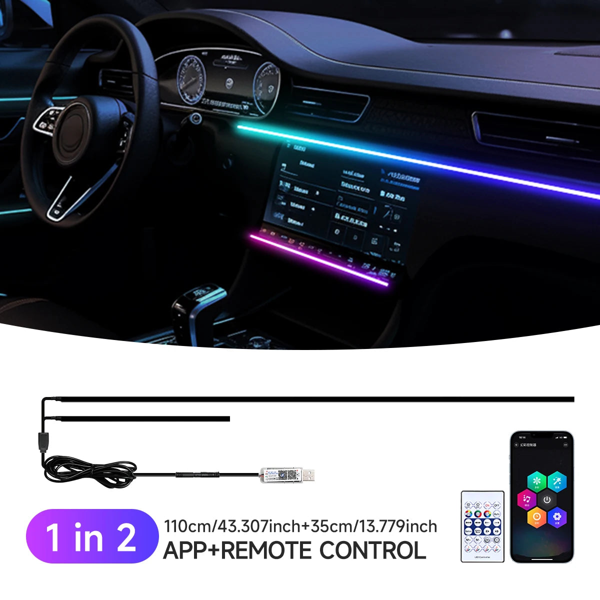 CarzHive RGB Car Ambient 
Light Kit — 64 Colors, App 
Control + Music Sync