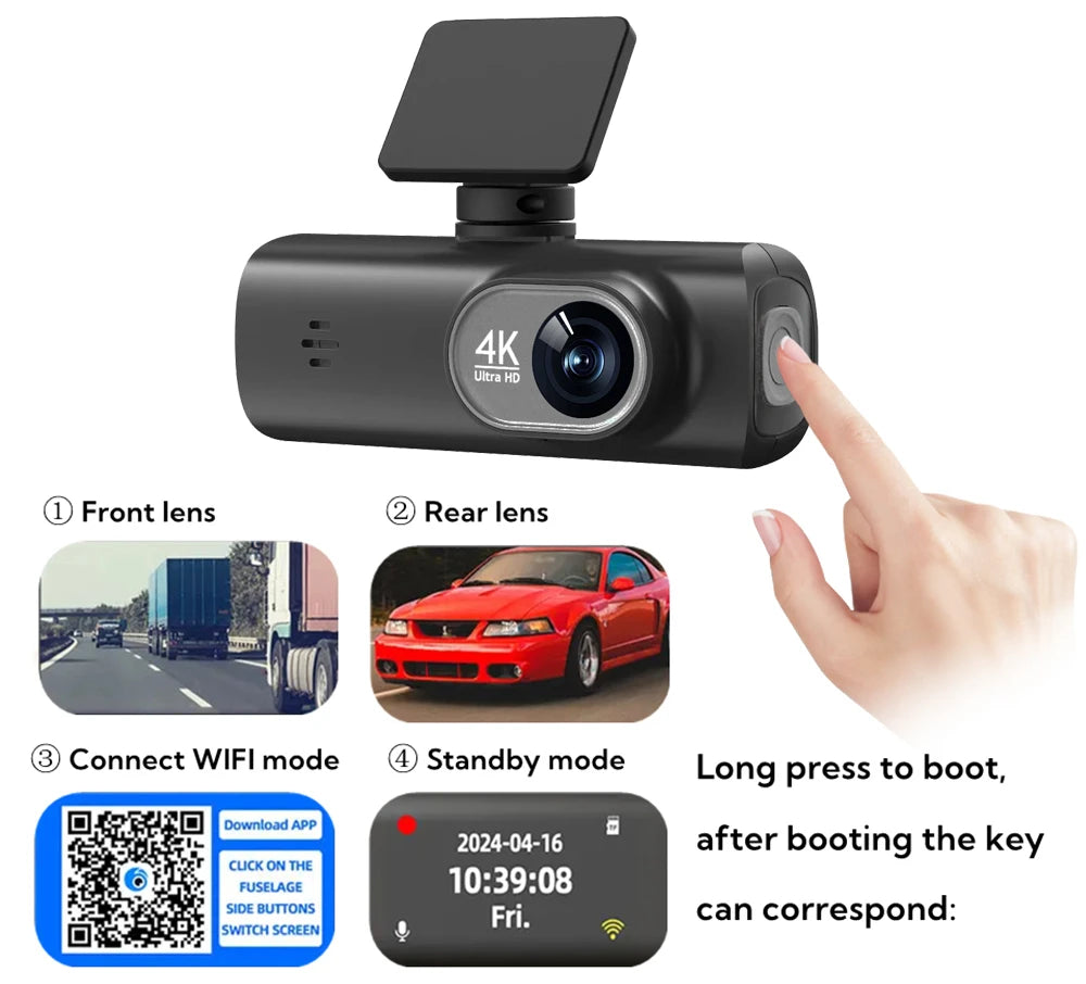 CarzHive 4K Dual Dash Cam — 
GPS + WiFi + 24H Parking 
Monitor + Night Vision