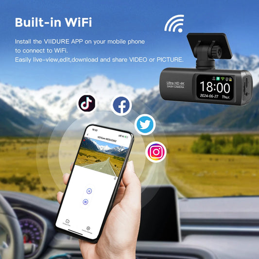 CarzHive 4K Dual Dash Cam — 
GPS + WiFi + 24H Parking 
Monitor + Night Vision