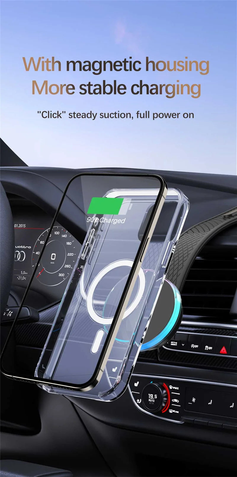 CarzHive MagSafe RGB 
Wireless Car Charger — 
15W Fast Charging